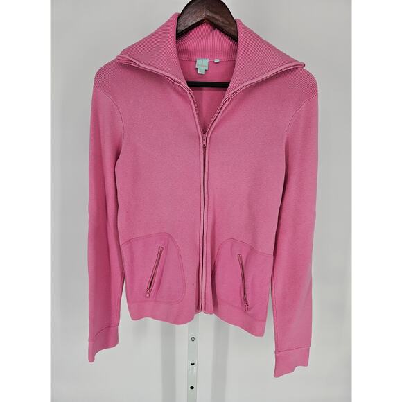 Shu Shu Womens Sz M Zip Up Cardigan Sweater Bubblegum Pink Ribbed - Picture 1 of 4